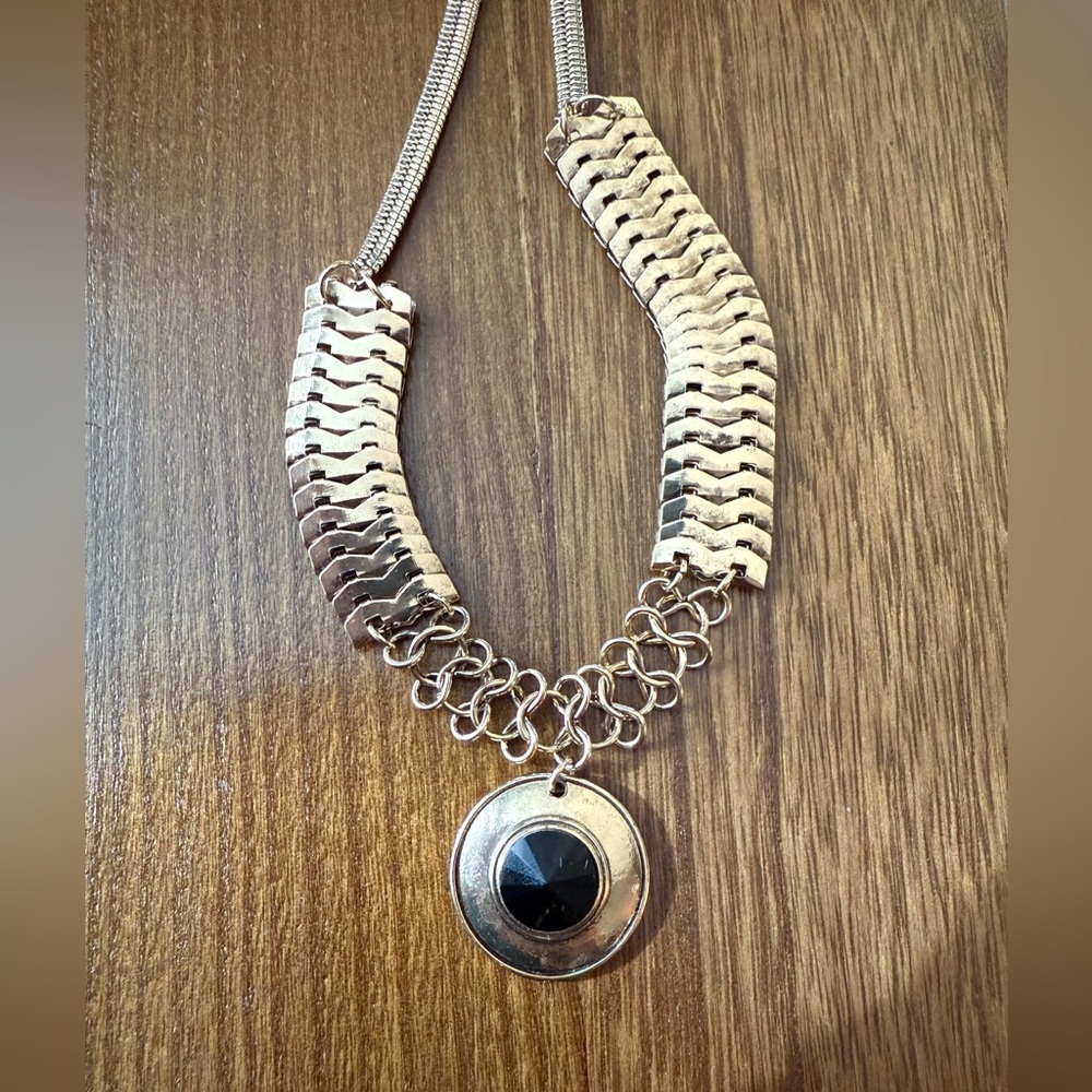 Free People Gold Necklace with Black Pendant